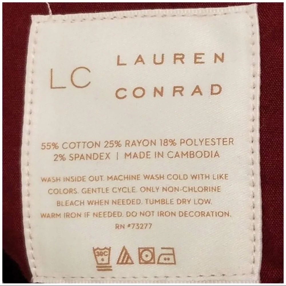LC Lauren Conrad Burgundy Skinny Jeans Mid Rise Stretch Slim Fit NWT 6